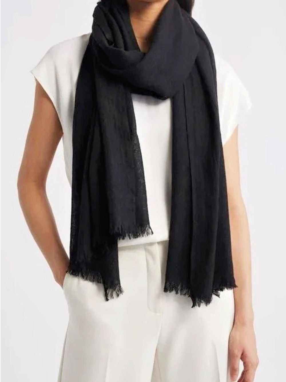 Nordstrom Cashmere Fringe Scarf Black NWT